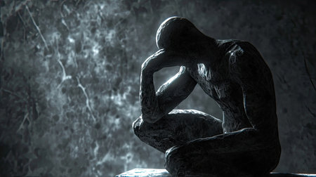 Statue of a woman in a dark roomの素材