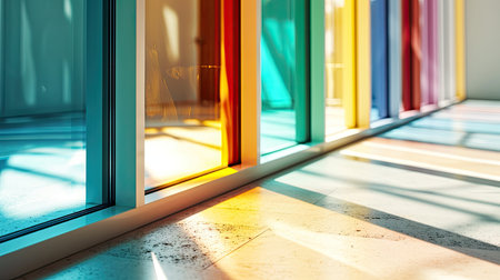 Colorful glass door in modern office buildingの素材
