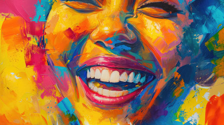 Colorful portrait of a beautiful girl with creative make-up on her faceの素材
