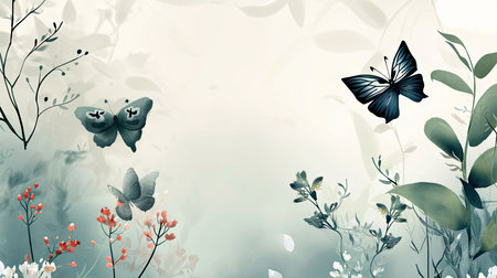 Floral background with butterflies and place for textの素材