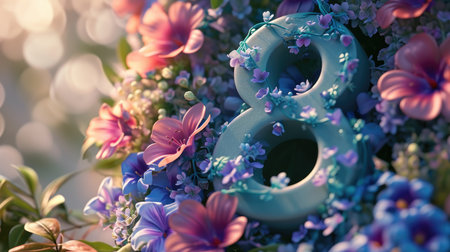 Wedding bouquet with flowers and number eight. Close upの素材