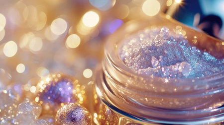 Cosmetic branding, glamor lip gloss and make-up concept - Luxury face cream for sensitive skin, golden glitter backgroundの素材