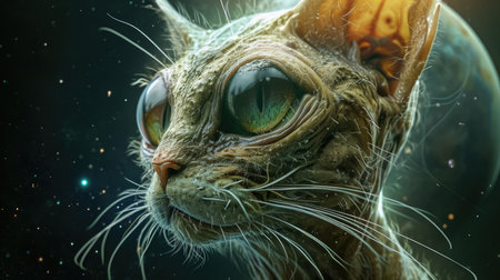 Fantasy portrait of a cat with green eyesの素材