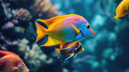 Tropical fish swimming in an aquarium. Underwater worldの素材