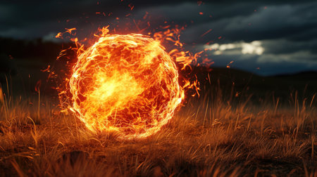 Burning fire ball on the fieldの素材