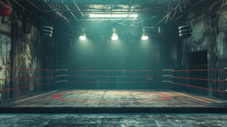 Boxing ring in a dark room with lightsの素材