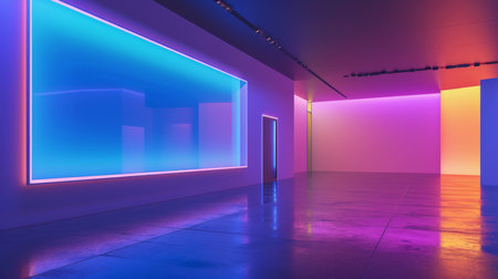 Abstract interior background, empty room with neon lightsの素材
