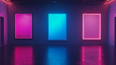 Empty room with neon light. Abstract backgroundの素材