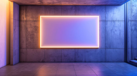 Neon light box on concrete wall backgroundの素材