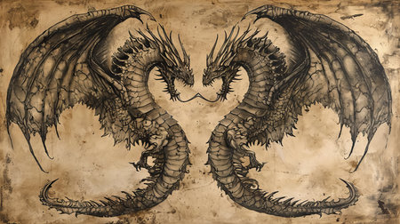 Dragon tattoo on old paper. Hand-drawn illustration. tattoo artの素材