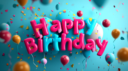 Blue background with balloons and happy birthday textの素材