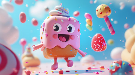 Funny ice cream character with colorful sprinklesの素材