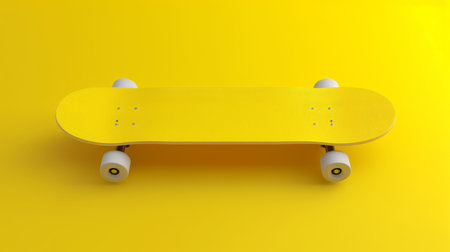 Yellow skateboard isolated on yellow background. Top viewの素材