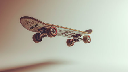 Skateboard flogging in the air on white backgroundの素材