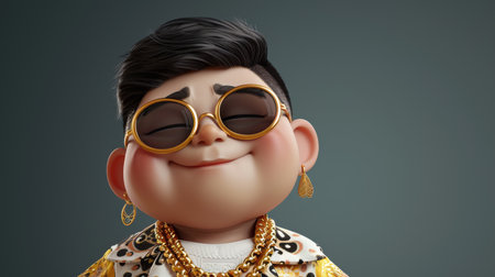 Illustration of a Little Boy with Sunglasses and Jewelryの素材