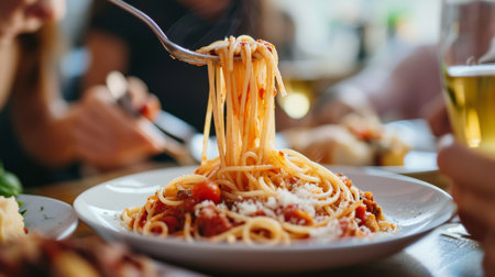 Tasty appetizing classic Italian pasta with a delicious sauce and cheeseの素材