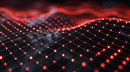 Abstract digital background with red particles. Network connection structureの素材