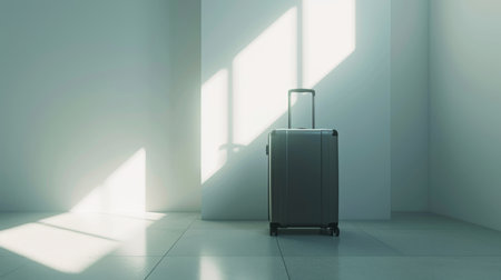 Travel suitcase in empty room with sunlightの素材
