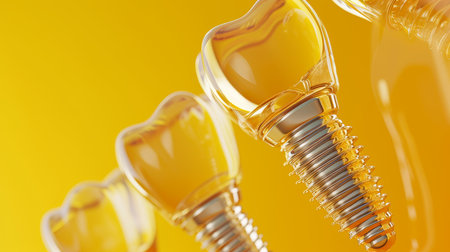 Dental implant, close-up on yellow backgroundの素材