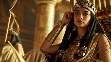 Portrait of a beautiful Egyptian woman in gold costume. Luxury lifestyleの素材