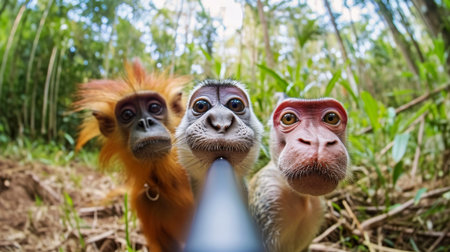 Monkeys in the rainforest of Borneo, Malaysia.の素材
