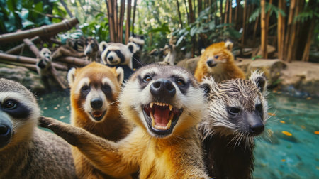 Group of ring-tailed lemurs in a zooの素材