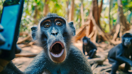 Portrait of a baby monkey in the jungle. The concept of exotic tourismの素材