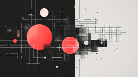 Abstract geometric background with circles, lines and dotsの素材