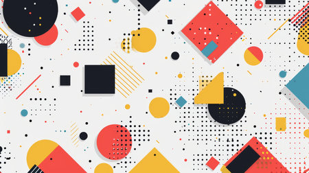 Geometric Memphis pattern with circles, squares and lines. Pop art backgroundの素材