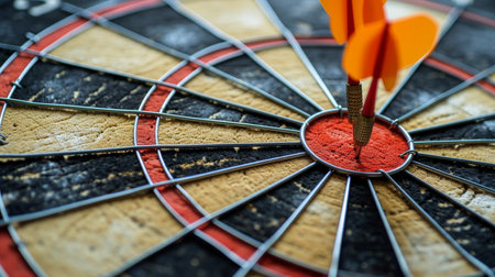 Darts arrows in the target center of dartboard, business success conceptの素材