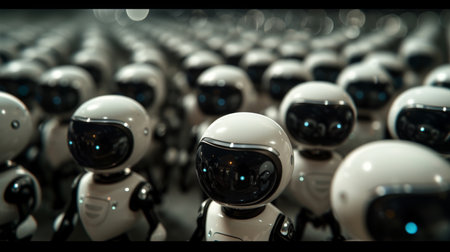 Astronaut in a row of robotsの素材