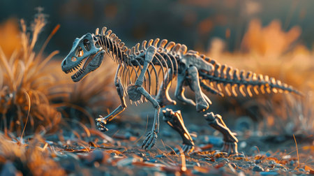 Tyrannosaurus Rex skeleton in the fieldの素材