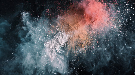 Colorful powder explosion on black background. Colorful dust explodeの素材