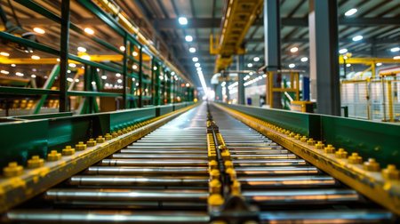 Conveyor belt in the warehouse of the factory. industrial backgroundの素材