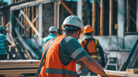 Engineer or foreman working at construction site. Engineering and architecture conceptの素材