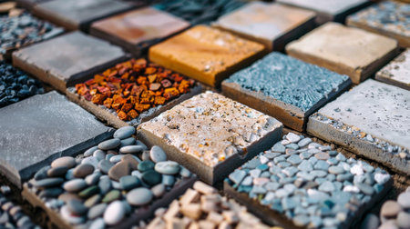 Colorful stones and pebbles on the ground in the gardenの素材