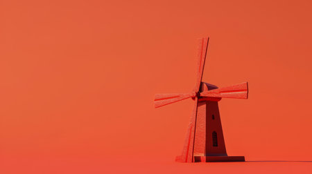 Red windmill on orange background. Minimal conceptの素材