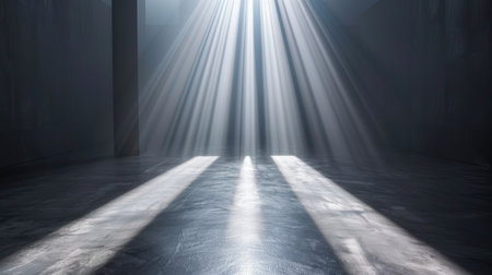 An empty room with a light beam in the middleの素材