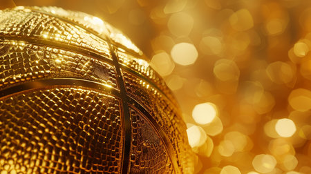 Basketball ball on golden bokeh background, close-upの素材