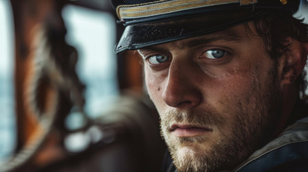 Portrait of a handsome captain on the deck of a shipの素材