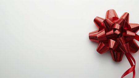 Red gift bow on white background with copy space for your textの素材