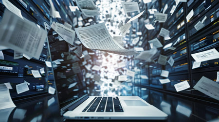 Laptop and servers in data center roomの素材