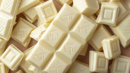 Close up of a white chocolate bar on a brown background, top viewの素材