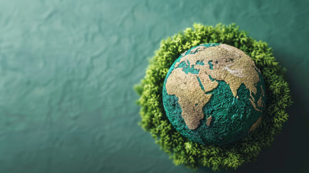 Globe and green grass on green background. Earth day conceptの素材