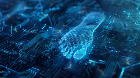 Robot hand touching digital circuit board. Artificial intelligence concept. 3D Renderingの素材