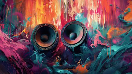 Colorful sound speakers on abstract background. Music conceptの素材