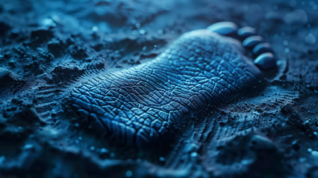 Footprint on the sand. Blue tonedの素材