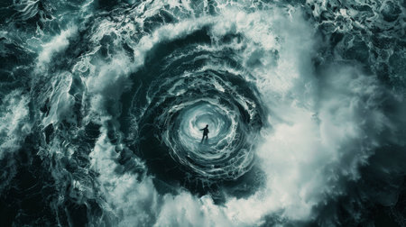 Surreal 3d illustration of a man in the middle of a stormの素材