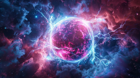 Galaxy and lightning, computer generated abstract background, 3D renderingの素材