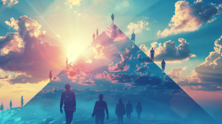 Business people standing on the top of the mountain. 3D renderingの素材